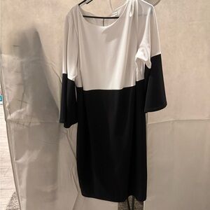 Calvin Klein Black and White Long Sleeve Dress